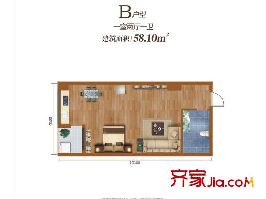 學(xué)府公館1號樓B戶型 1室2廳1衛(wèi)1廚