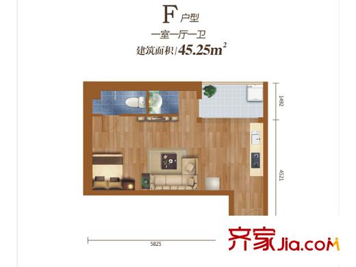 學(xué)府公館1號樓F戶型（售罄） 1室1廳1衛(wèi)1廚