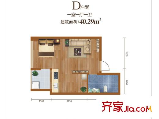 學(xué)府公館1號樓D戶型 1室1廳1衛(wèi)1廚