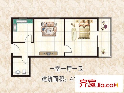 學(xué)府中央41.65平米戶型圖 1室1廳1衛(wèi)1廚