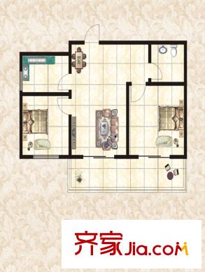 學(xué)府中央65.24平米戶型圖 2室2廳1衛(wèi)1廚