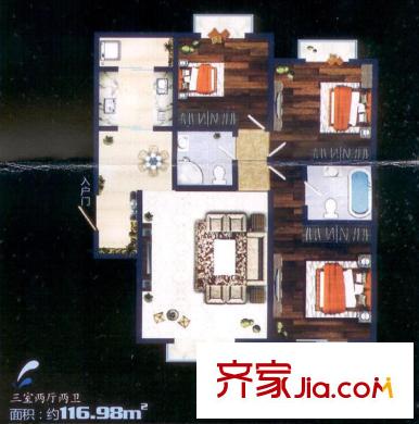 紫郡觀瀾2、3號(hào)樓戶型圖 3室2廳2衛(wèi)1廚