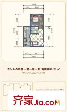 安誠御花苑B區(qū)2#樓3單元標(biāo)準(zhǔn)層D戶型 1室1廳1衛(wèi)1廚