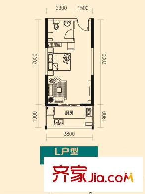 漫蓮芯城3#L戶型 1室1廳1衛(wèi)1廚