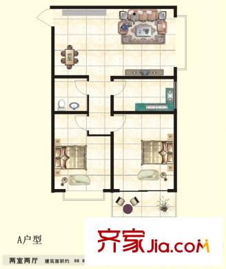 百合花園二期二期2#A戶型 2室2廳1衛(wèi)1廚