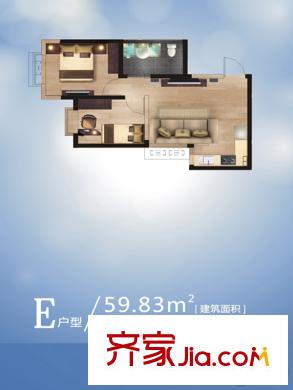簡約花園1-3號樓E戶型 2室2廳1衛(wèi)1廚