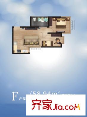 簡約花園1-3號樓F戶型 2室2廳1衛(wèi)1廚
