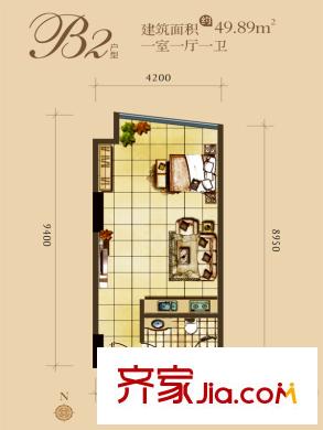 帝都大公館1號樓B2戶型 1室1廳1衛(wèi)1廚