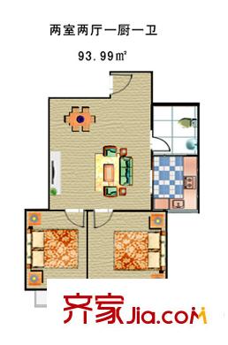 博大尚居1#樓戶型圖 2室2廳1衛(wèi)1廚