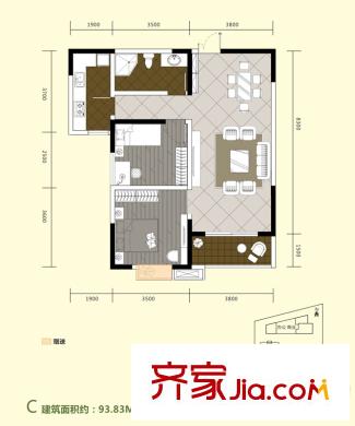 中聞傳媒廣場1號樓/2號樓/3號樓C戶型  2室2廳1衛(wèi)1廚