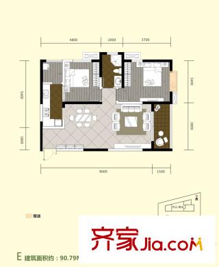 中聞傳媒廣場1號樓/2號樓/3號樓E戶型 2室2廳1衛(wèi)1廚
