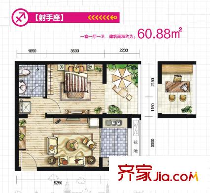 東尚蜂鳥射手座戶型(售罄) 1室1廳1衛(wèi)1廚