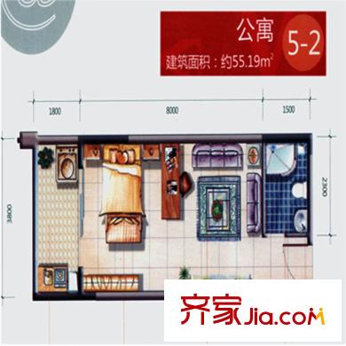 大話南門項(xiàng)目5號(hào)樓5-2戶型 1室1衛(wèi)1廚