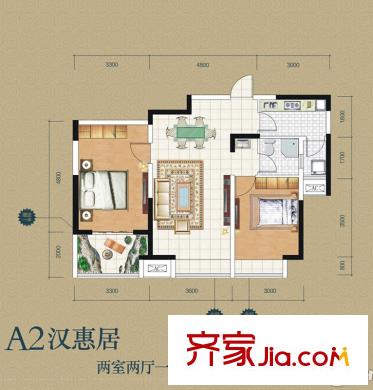 錦源?漢序1號樓A2戶型 2室2廳1衛(wèi)1廚
