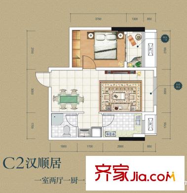 錦源?漢序3號(hào)樓C2戶型 1室1廳1衛(wèi)1廚
