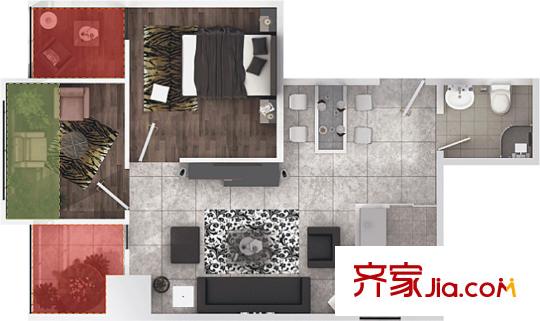怡蘭?新主角1#B戶型 2室2廳1衛(wèi)1廚