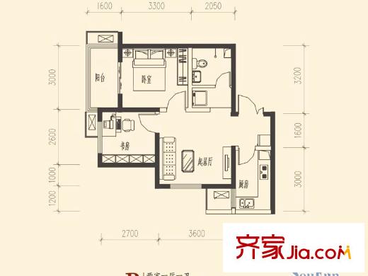 萬象嘉城3號樓B戶型 2室1廳1衛(wèi)1廚
