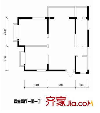 紫郡觀瀾5號(hào)樓C戶型 2室2廳1衛(wèi)1廚