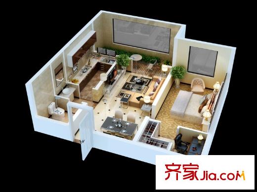 紫薇風(fēng)尚3期1號(hào)樓東區(qū)H戶型 1室2廳1衛(wèi)1廚