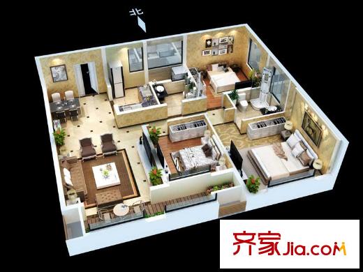 紫薇風(fēng)尚3期15號(hào)樓、16號(hào)樓D戶型 3室2廳2衛(wèi)1廚