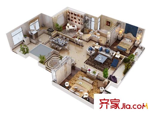 海珀?香庭1號樓標(biāo)準(zhǔn)層A戶型 3室2廳2衛(wèi)1廚