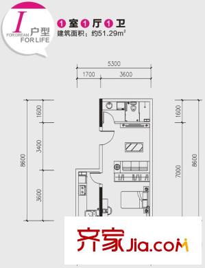 宏府?麒麟山I戶型 1室1廳1衛(wèi)1廚