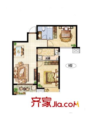 河風(fēng)雅苑1-3號(hào)樓B2戶型 2室2廳1衛(wèi)1廚