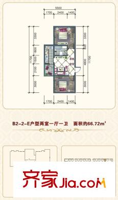 安誠御花苑B區(qū)2#樓1單元標(biāo)準(zhǔn)層E戶型 2室1廳1衛(wèi)1廚