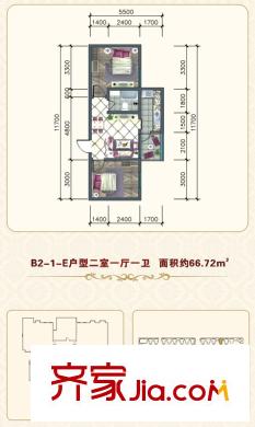 安誠御花苑B區(qū)2#樓1單元標(biāo)準(zhǔn)層E戶型 2室1廳1衛(wèi)1廚