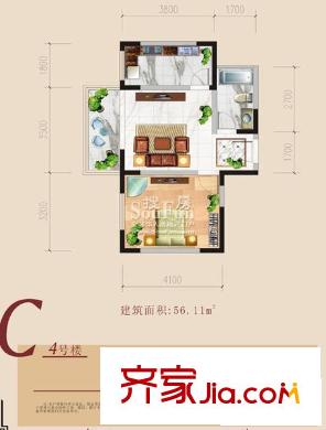 安誠御花苑C戶型圖已售完 1室1廳1衛(wèi)1廚