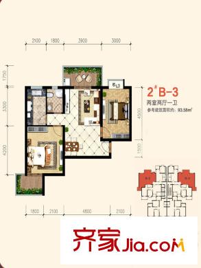80年代2#樓B-3戶型 2室2廳1衛(wèi)1廚