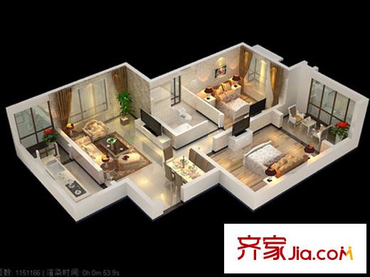 水半灣A戶型 2室2廳1衛(wèi)1廚