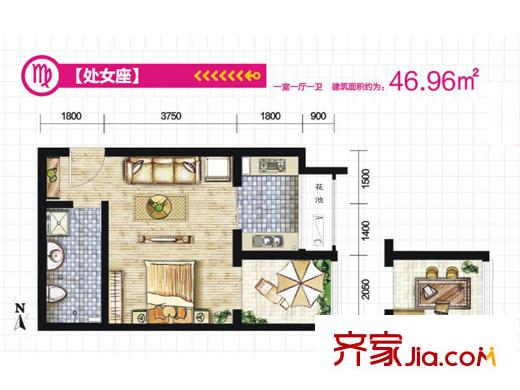 東尚蜂鳥1號樓處女座戶型 1室1廳1衛(wèi)1廚