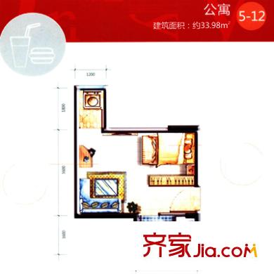 大話南門項(xiàng)目5號(hào)樓5-12戶型 1室1衛(wèi)1廚
