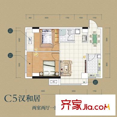 錦源?漢序3號(hào)樓C5戶型 2室2廳1衛(wèi)1廚