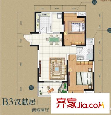 錦源?漢序1、2、3號樓B3戶型 2室2廳1衛(wèi)1廚