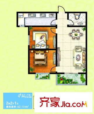 濱河御園4號樓A4戶型 2室2廳1衛(wèi)1廚
