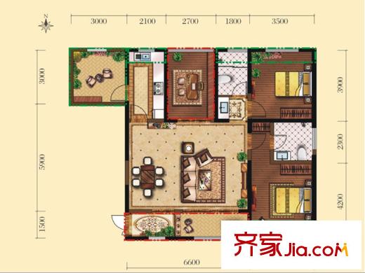 香榭蘭廷1/3號(hào)樓A戶型 3室2廳2衛(wèi)1廚