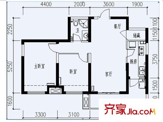 紫薇風(fēng)尚3期15號(hào)樓、16號(hào)樓F戶型 2室2廳1衛(wèi)1廚