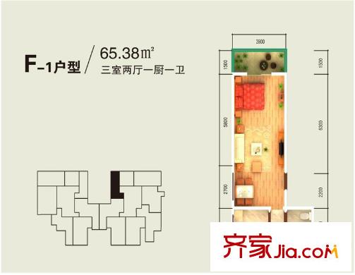 哈佛印象F-1(2)戶型 1室1廳1衛(wèi)1廚
