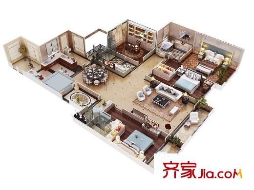 海珀?香庭34號樓標準層D戶型 5室2廳3衛(wèi)1廚