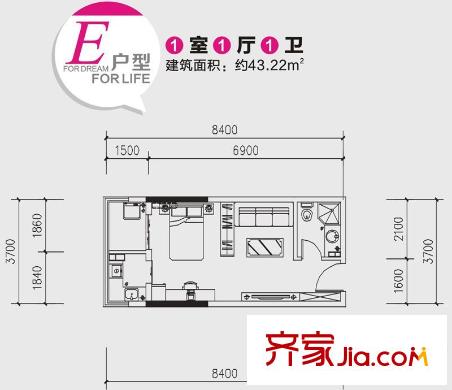 宏府?麒麟山E戶型 1室1廳1衛(wèi)1廚
