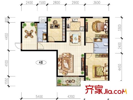 河風(fēng)雅苑1-3號(hào)樓A戶(hù)型 3室2廳2衛(wèi)1廚