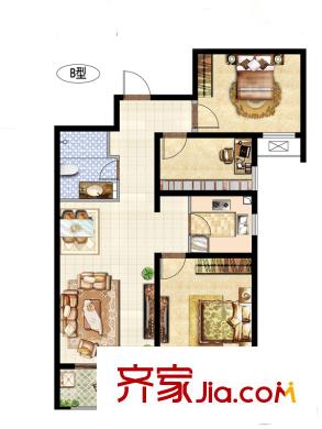 河風(fēng)雅苑1-3號(hào)樓B1戶(hù)型 3室2廳1衛(wèi)1廚