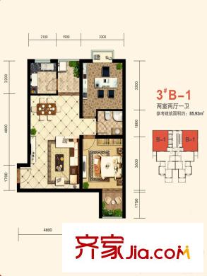 80年代3#樓B-1戶型 2室2廳1衛(wèi)1廚