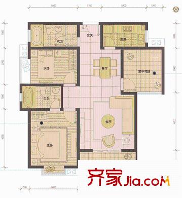 普華淺水灣11號樓H戶型 2室2廳2衛(wèi)1廚