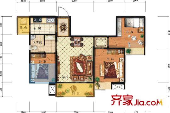 秦嶺北麓1號樓A戶型 2室2廳1衛(wèi)1廚