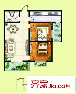 濱河御園4號樓A3戶型 2室2廳1衛(wèi)1廚