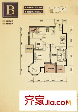 晶城秀府B戶型圖（售完） 2室2廳1衛(wèi)1廚