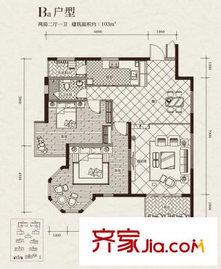 晶城秀府1號樓 Ba戶型（售完） 2室2廳1衛(wèi)1廚